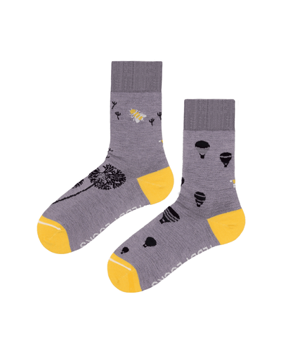 Ecofriendly socks made from recycled plastic. Repreve socks for women. Light purple and yellow socks.