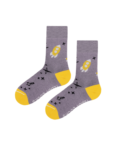 Purple rocket socks for girls. Sustainable space socks