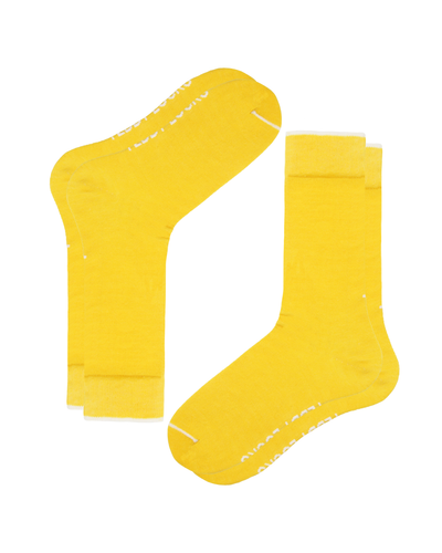 Mens crew socks in yellow with white detailing. Teddy Locks signature yellow socks.