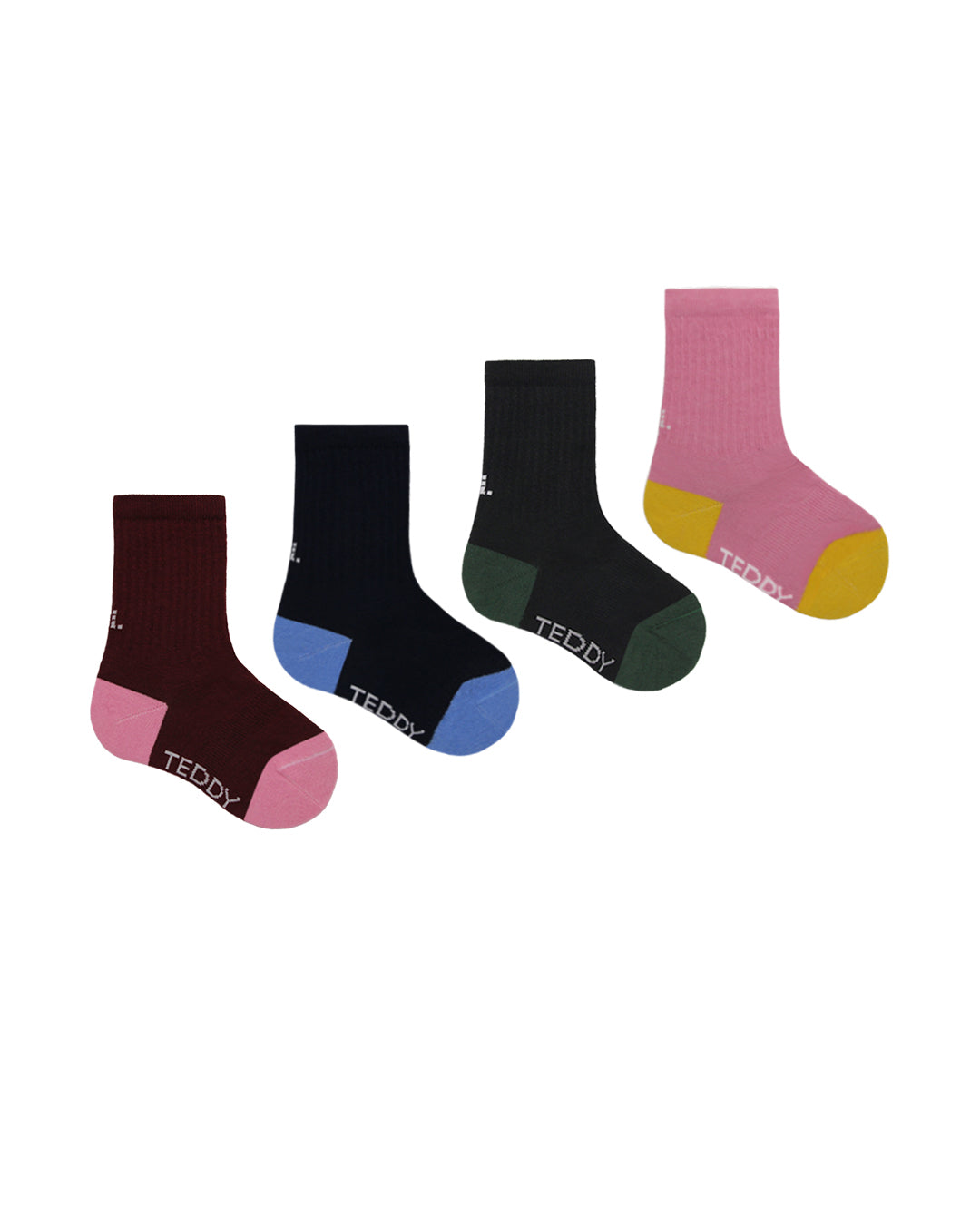 Multi colour pack of ribbed crew socks for kids