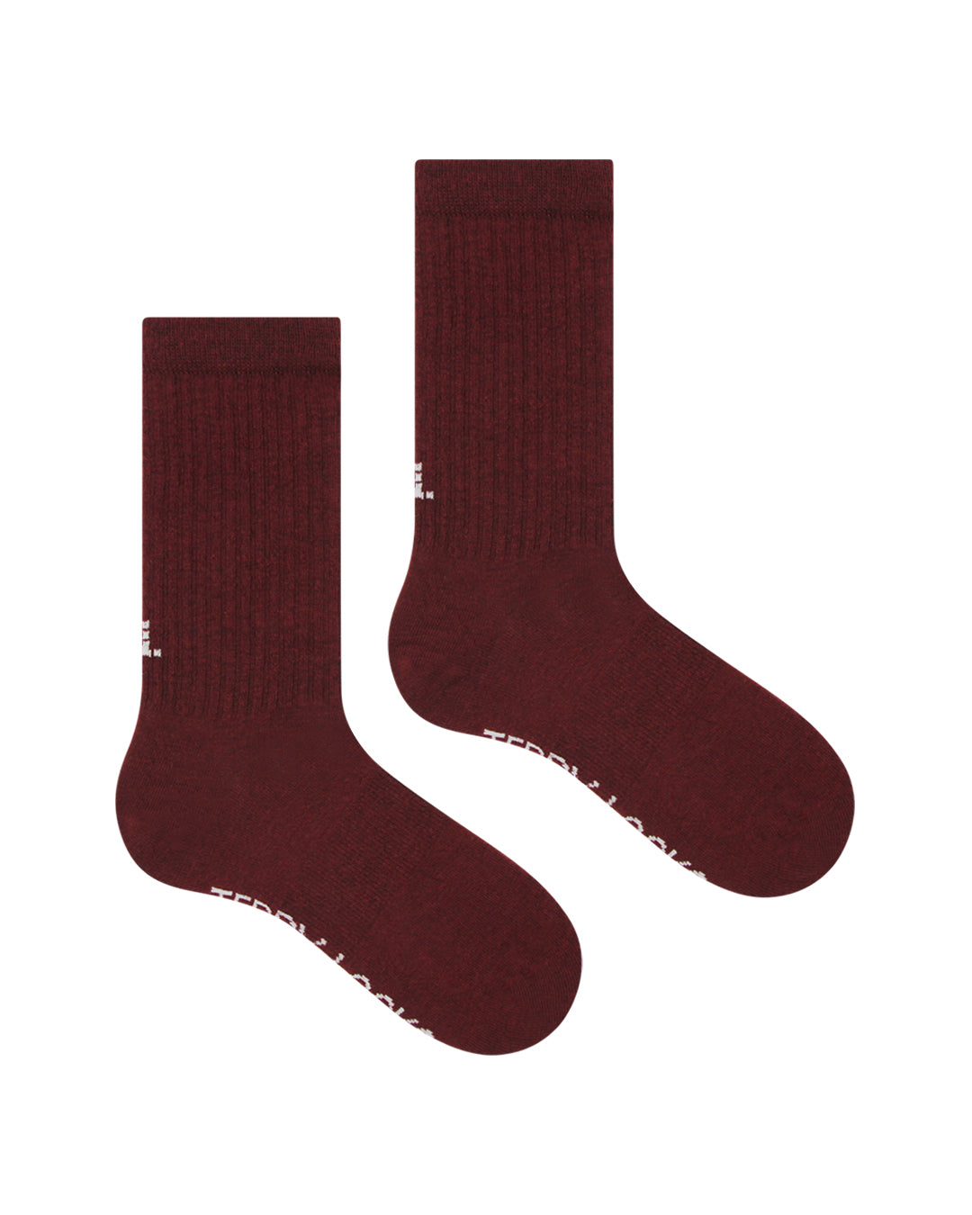 Burgundy ribbed crew welly socks with arch support