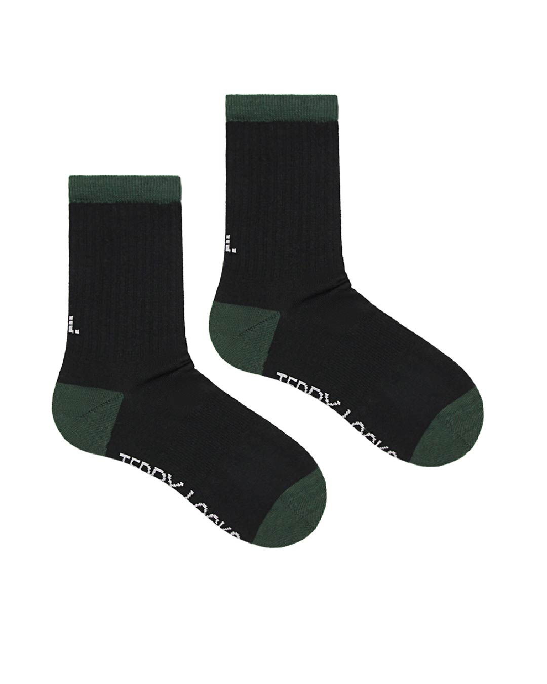 Black and evergreen ribbed crew socks