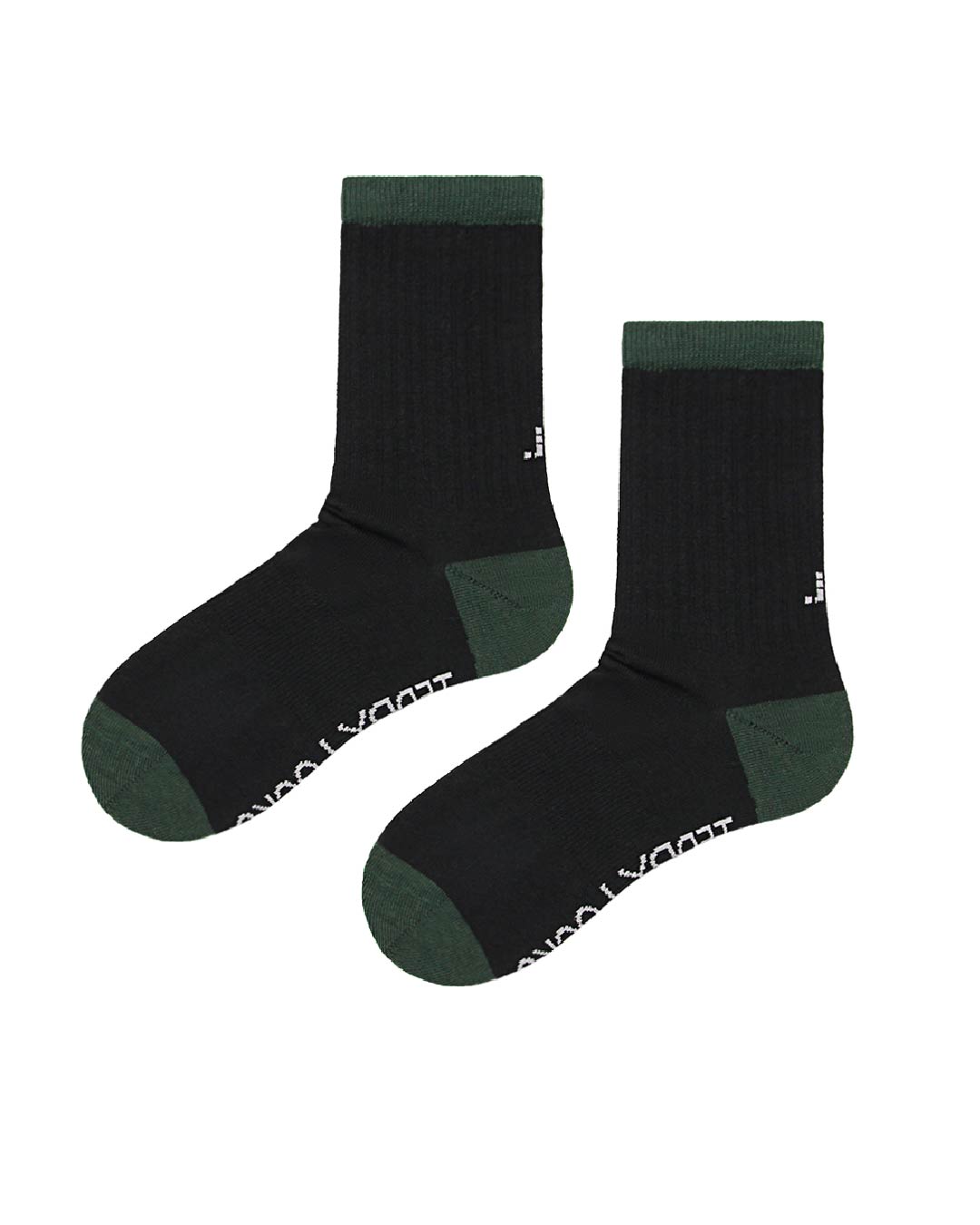 Teddy Locks black ribbed crew socks with evergreen accents