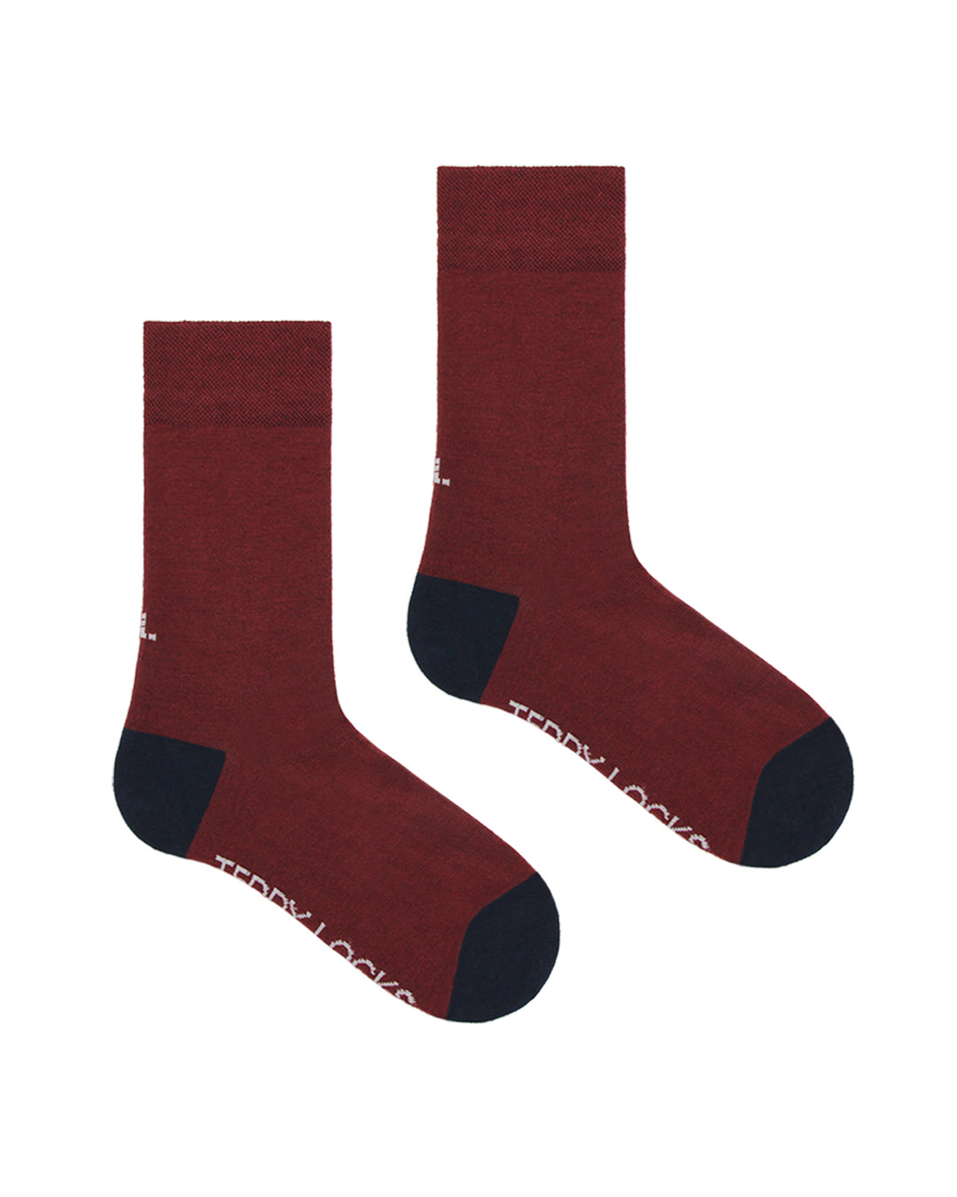 Pair of burgundy and navy everyday crew socks