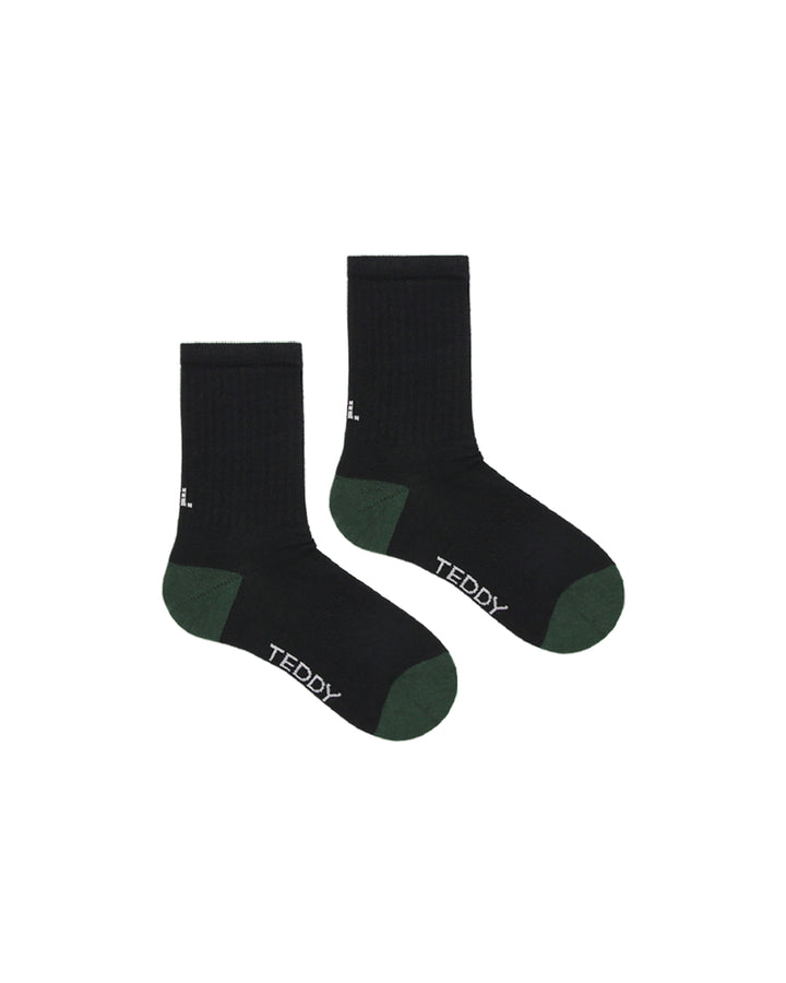 Black and evergreen ribbed crew socks from Teddy Locks