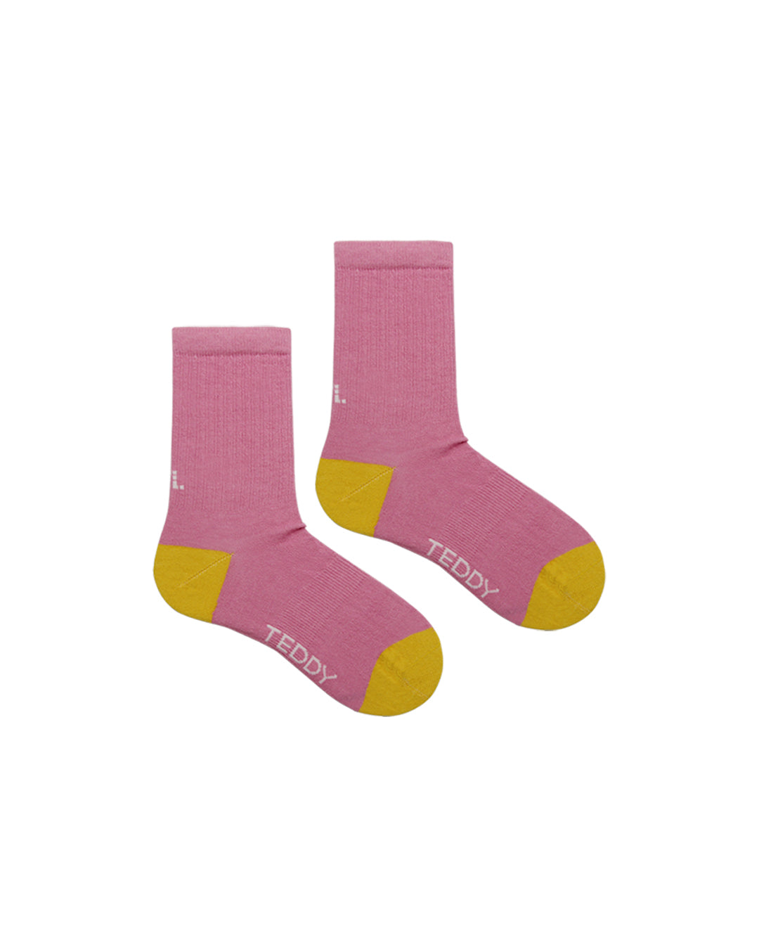 Pink and yellow ribbed crew socks in size small