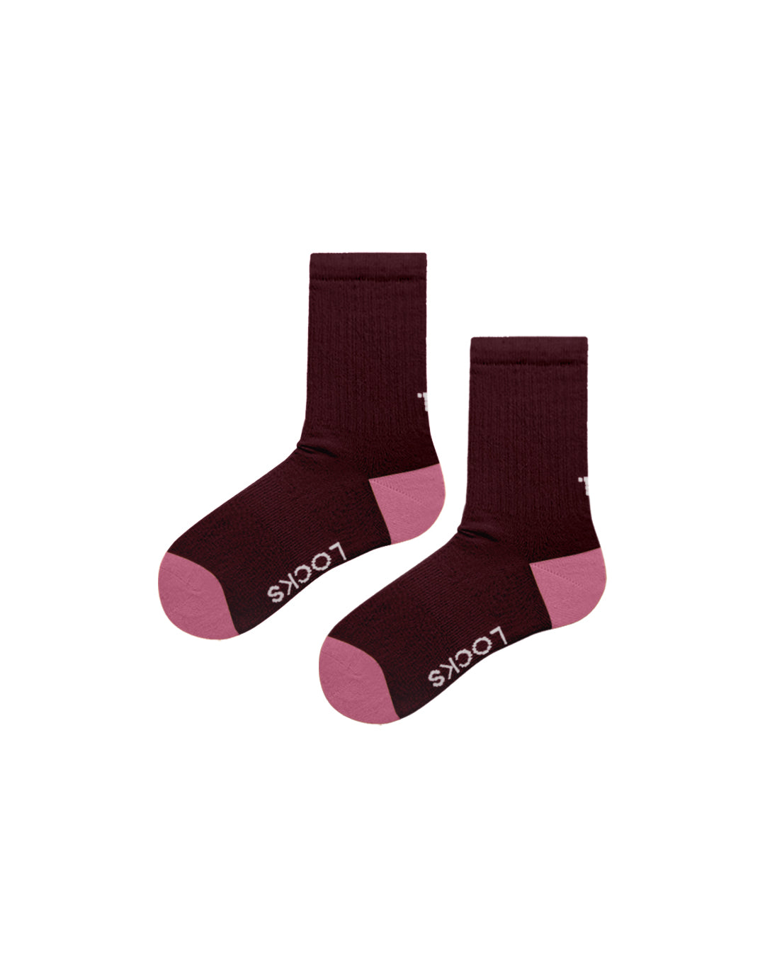 Burgundy and pink ribbed crew socks