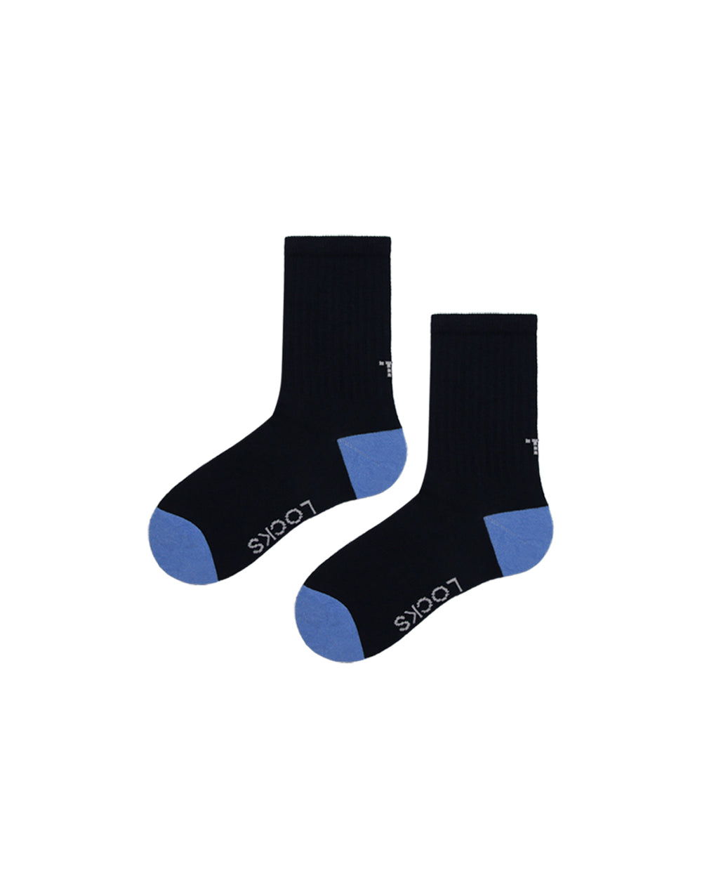 Navy ribbed crew socks with blue heel and toe accents