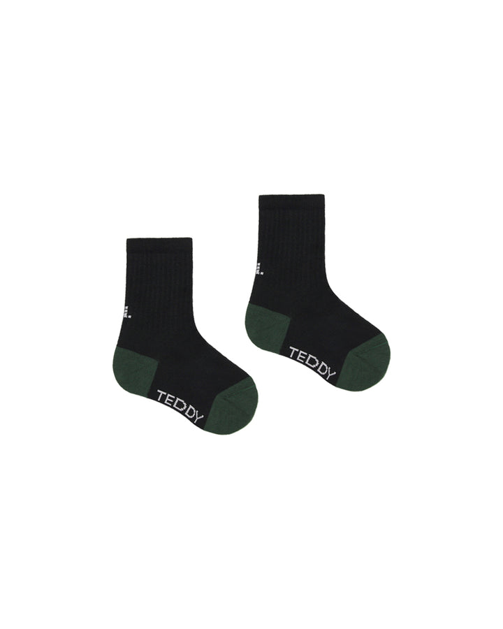 Black and evergreen ribbed crew socks for children