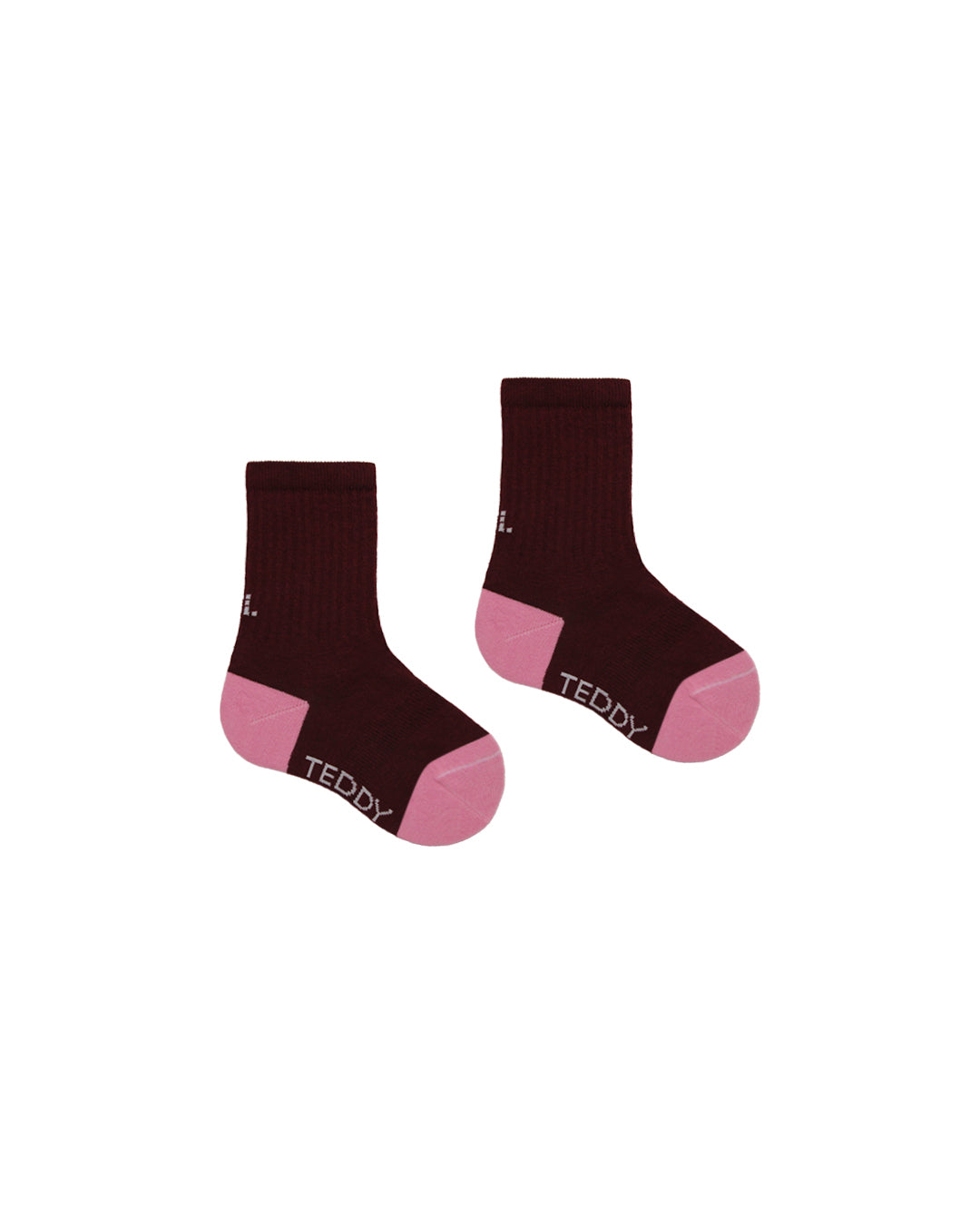 Burgundy and pink ribbed crew socks for children 