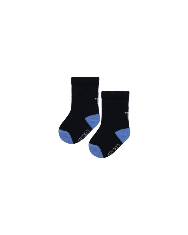 Baby socks in navy with blue heel and toe