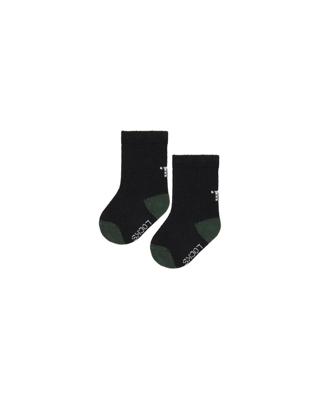 Baby socks in black with evergreen heel and toe
