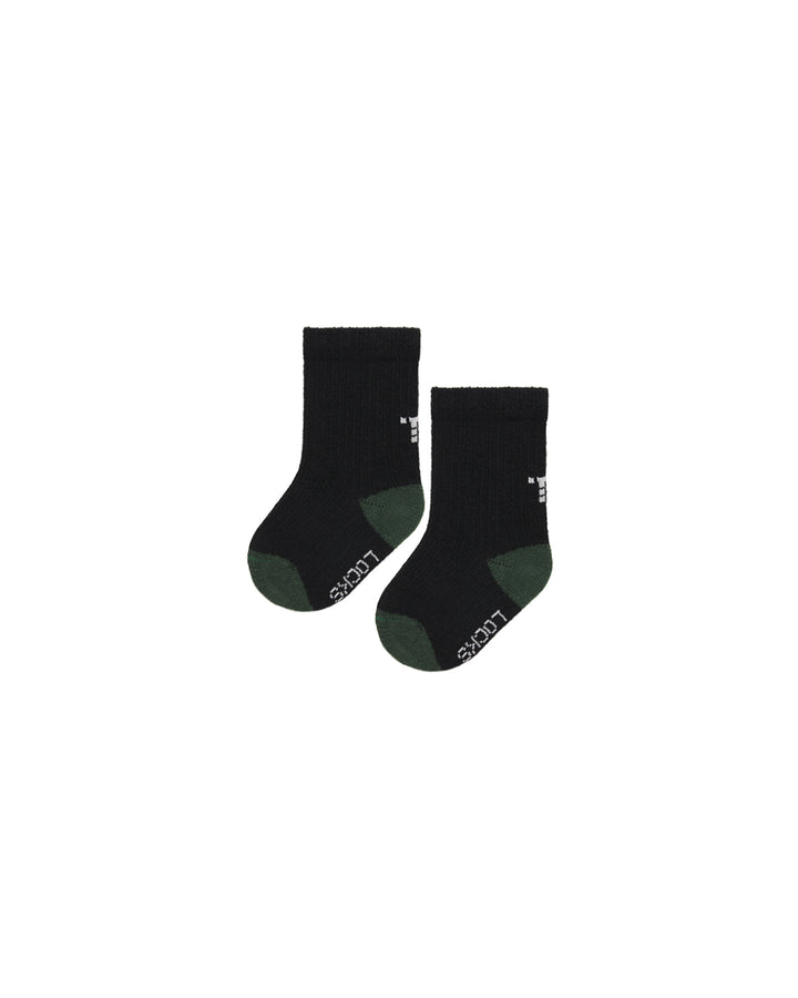 Baby socks in black with evergreen heel and toe