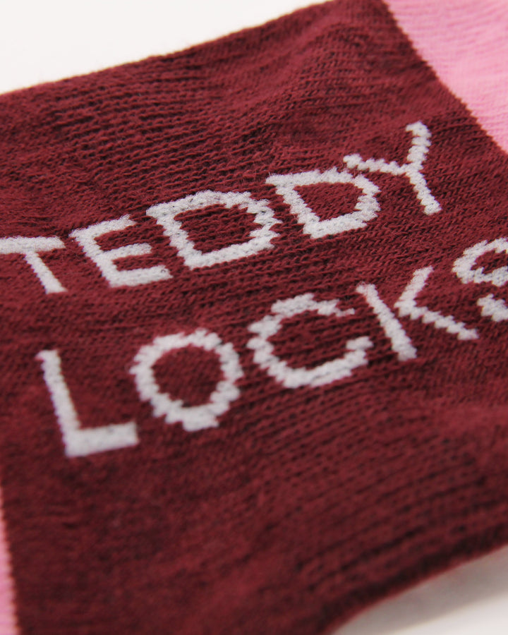 Teddy Locks burgundy and pink ribbed crew sock with arch support