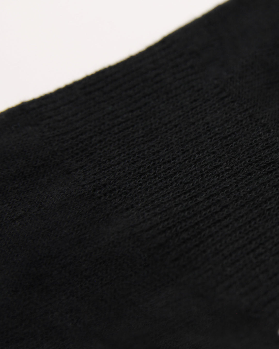 Close-up of knitted arch support in ribbed crew black Teddy Locks socks