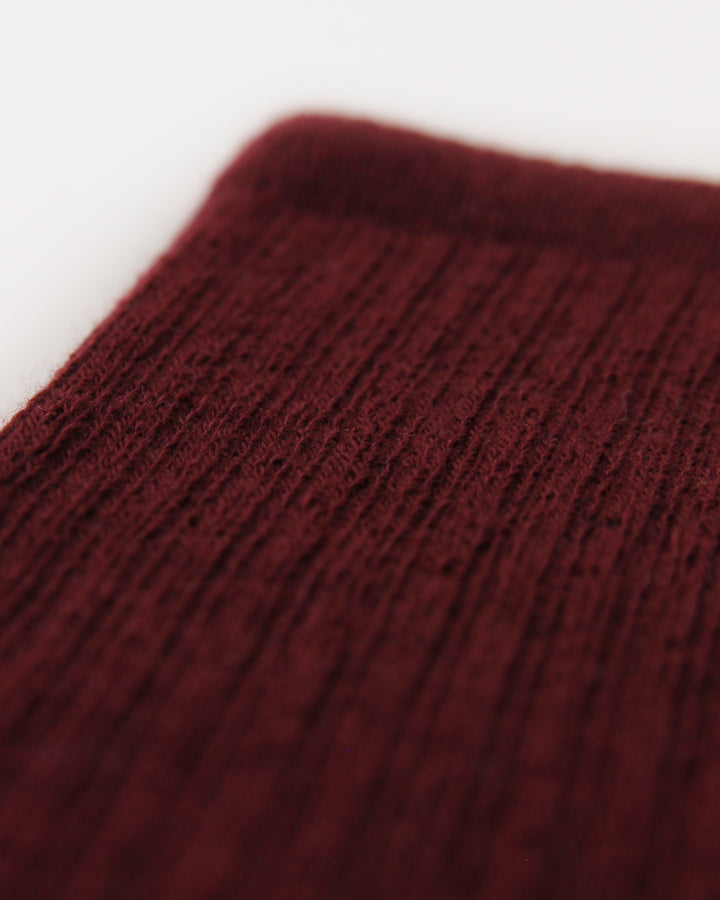 Burgundy ribbed crew sock for welly boots 