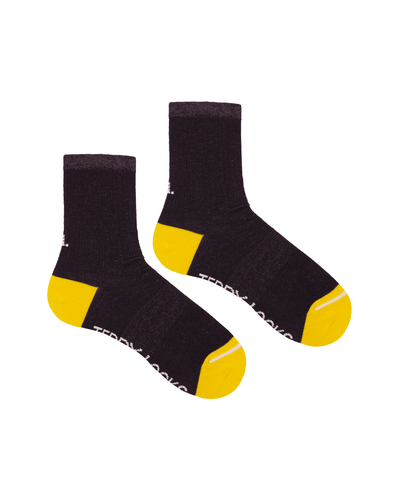 Luxuriously soft dark purple ribbed crew socks with seamless toe technology