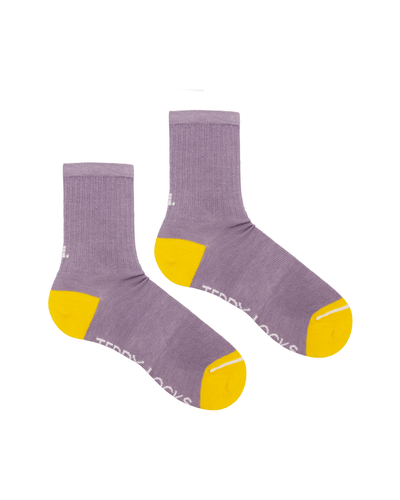 Sustainable socks. Unisex ribbed socks in lilac with yellow toes