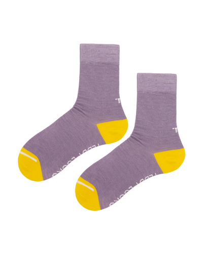 Sustainable Lilac crew socks. Socks made from recycled plastic bottles.
