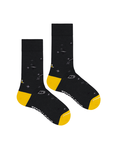 Rocket Odyssey - Grey Crew Socks, M-L - Teddy Locks