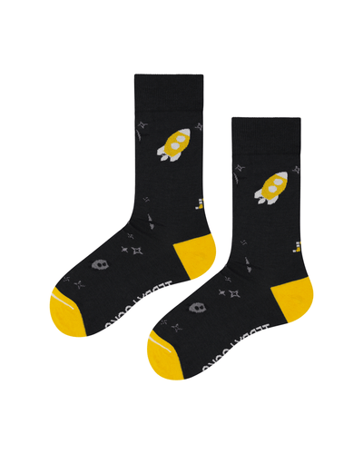 Rocket Odyssey - Grey Crew Socks, M-L - Teddy Locks