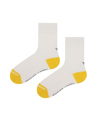 Ecofriendly White Crew socks designed in the UK. Sustainable crew socks made from recycled plastic bottles