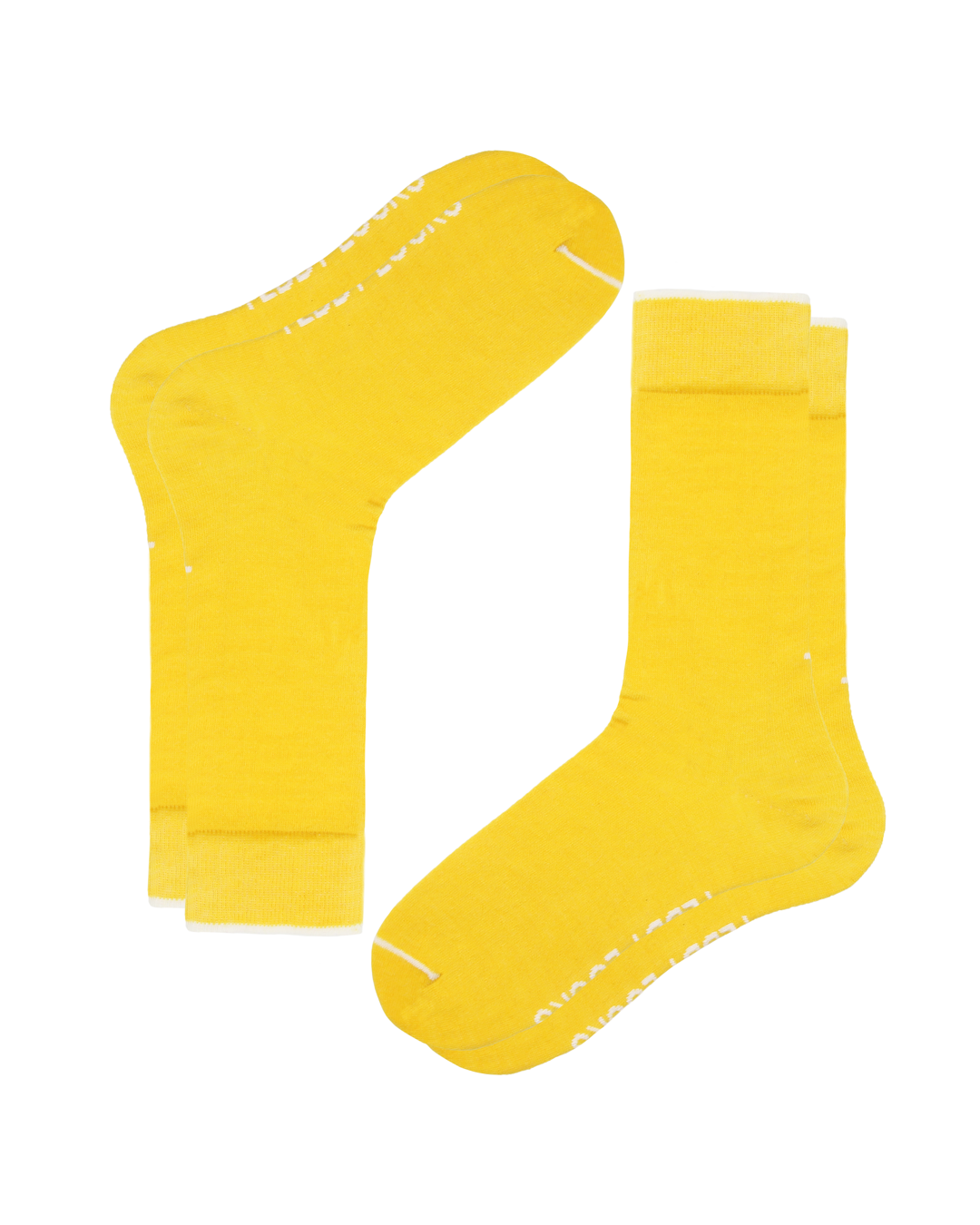 Mens crew socks in yellow with white detailing. Teddy Locks signature yellow socks.