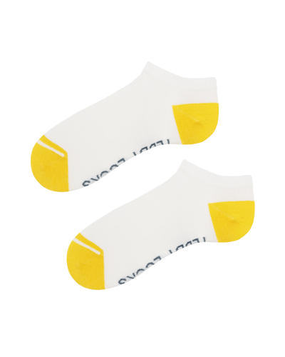 white ankle socks. Ecofriendly socks for men and women with yellow toe and heel.